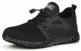 tqgold Herren Damen S3 Sicherheitsschuhe Leicht Sportlich Arbeitsschuhe Schutzschuhe mit Stahlkappe Breathable Comfortable rutschfeste Schuhe(Schwarz,Größe 48) - 1